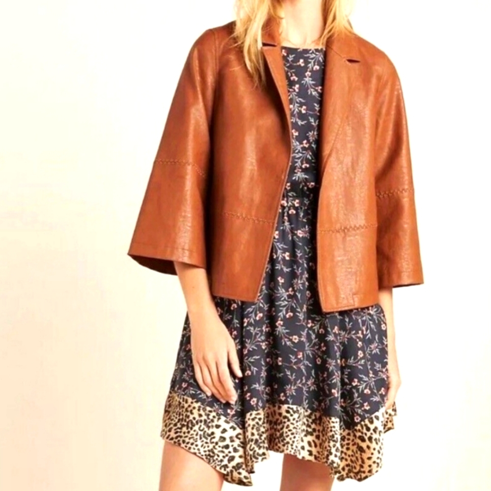 Anthropologie Cognac Brown Leather Jacket - Picture 2 of 7